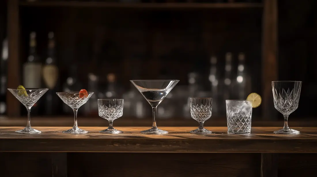 Different types of cocktail glasses